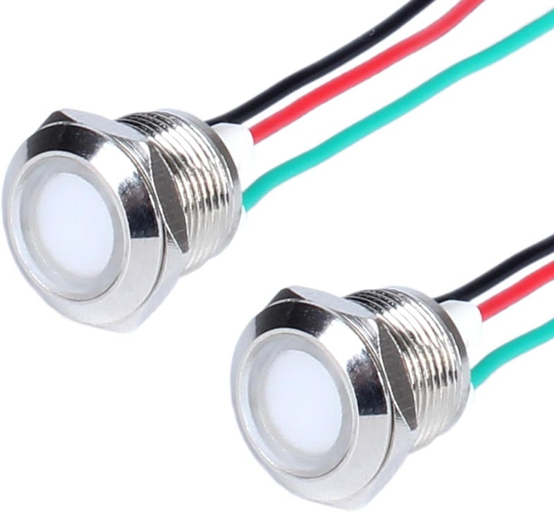 DMWD 2Pcs 12V-24V Metal LED Indicator Lights,12mm Waterproof Common Cathode Dual Color Led Signal Lamp, Red and Green LED in 1 with Wires to Indicate The Power Supply Status - Image 1
